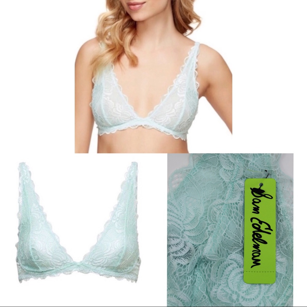 Sam Edelman NWT Aqua Wirefree Lace Halter Bralette